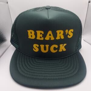 Bear's Suck Trucker Hat Snapback Mesh Cap Green Gold Funny Football Fan Gift